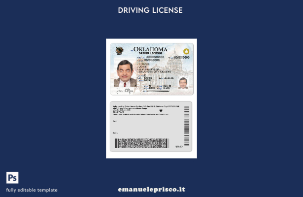 verified style Modello di patente di guida USA Oklahoma in stile verificato (  presente). template